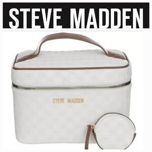 Steve Madden Blick Logo Cosmetic Case w/Detachable Coin Purse- Oatmeal